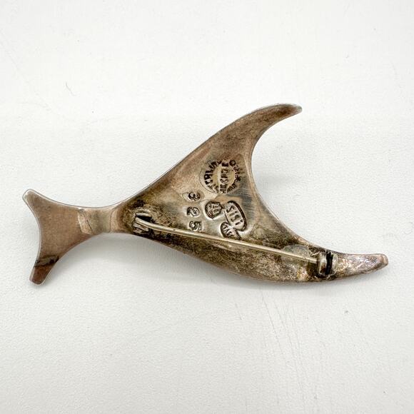 Sigi Pineda Taxco Abstract Fish Brooch Modern Sterling Silver Amethyst Vintage - Picture 7 of 13